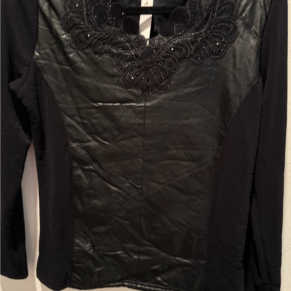 Women's Elegant Black Long Sleeve Top with Lace Detail- Size Small -NWT